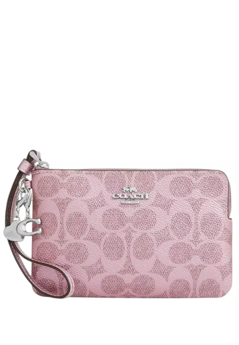 Buy Coach Boxed Corner Zip Wristlet In Signature Canvas With
