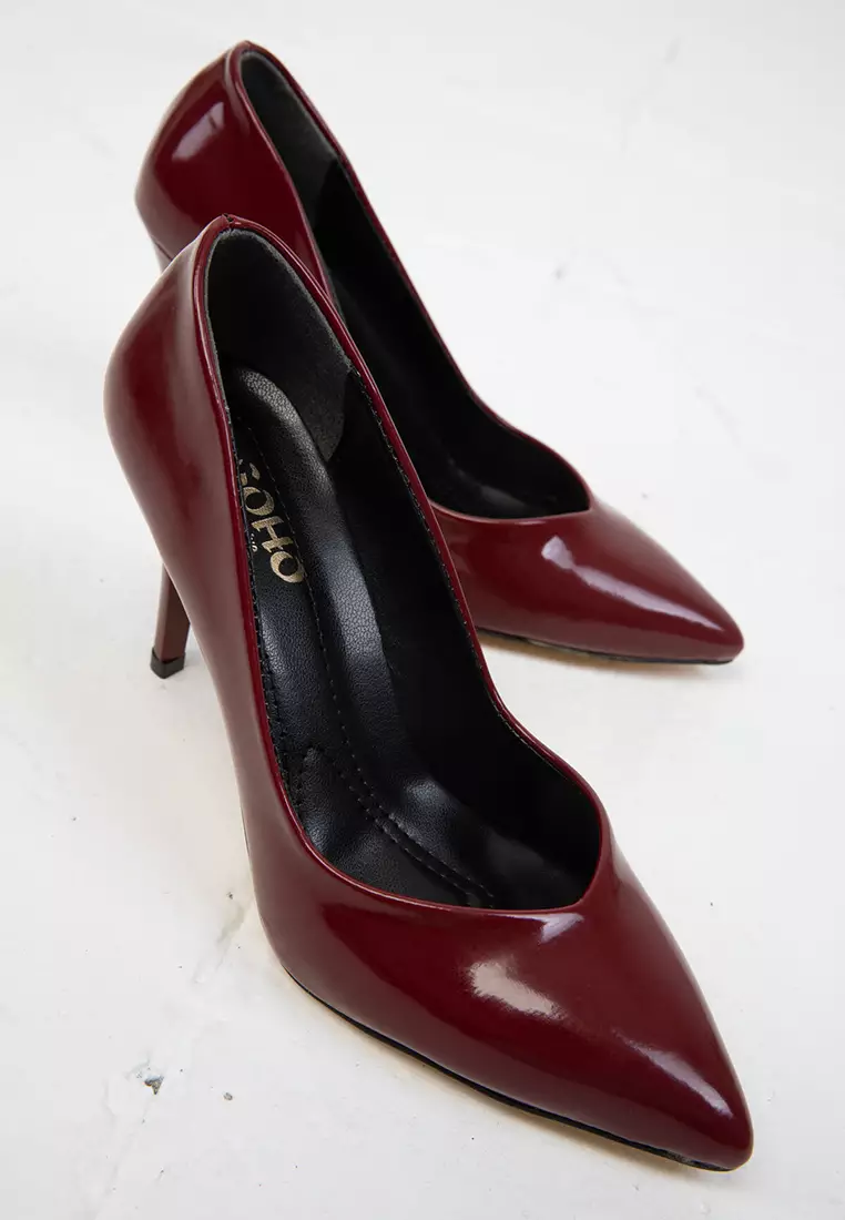 Claret Red Patent Leather 19549 Classic Women's Heeled Shoes