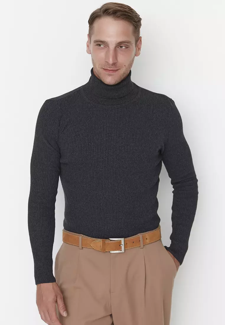 Slim Fit Turtleneck Corduroy Knit Sweater