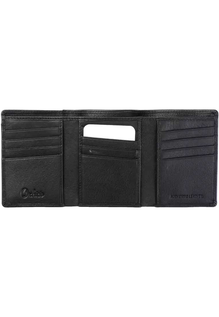 Trifold Wallet Men -Genuine Leather Wallet -Black Wallet -Compact Wallet -4199 Oxhide