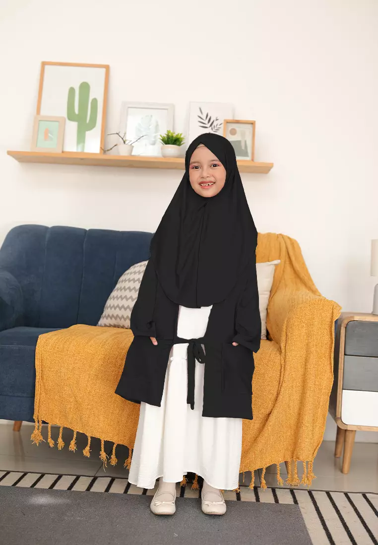 Alifa Bergo Anak | Hijab Instan Anak | Kerudung Instan | Cardigan Outer  - Black