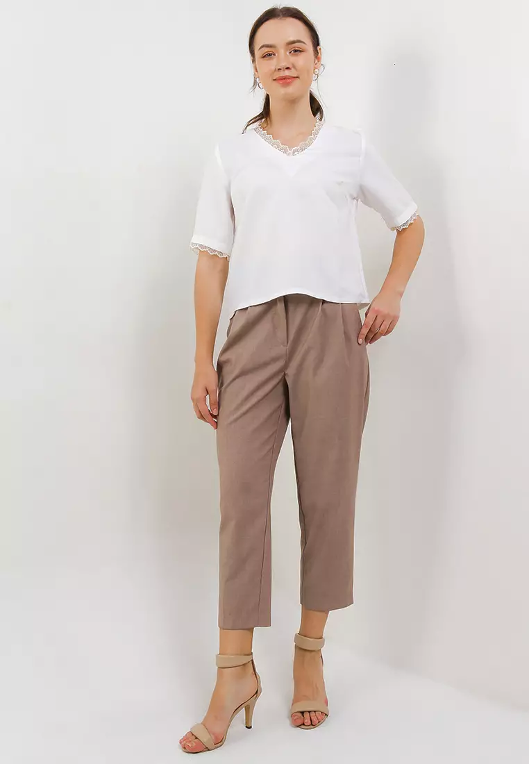 Lacey V Neck Short Sleeve Blouse