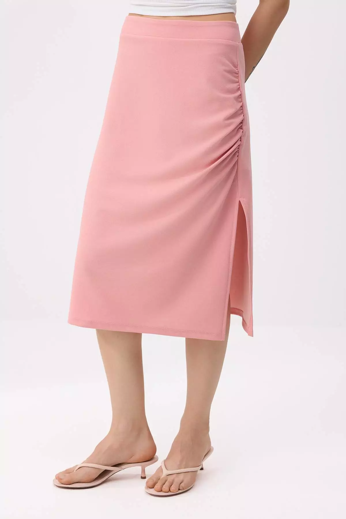 Pink Straight Pencil Slit Normal Waist Midi Scuba Crepe Knitted Skirt Twoss26Et15