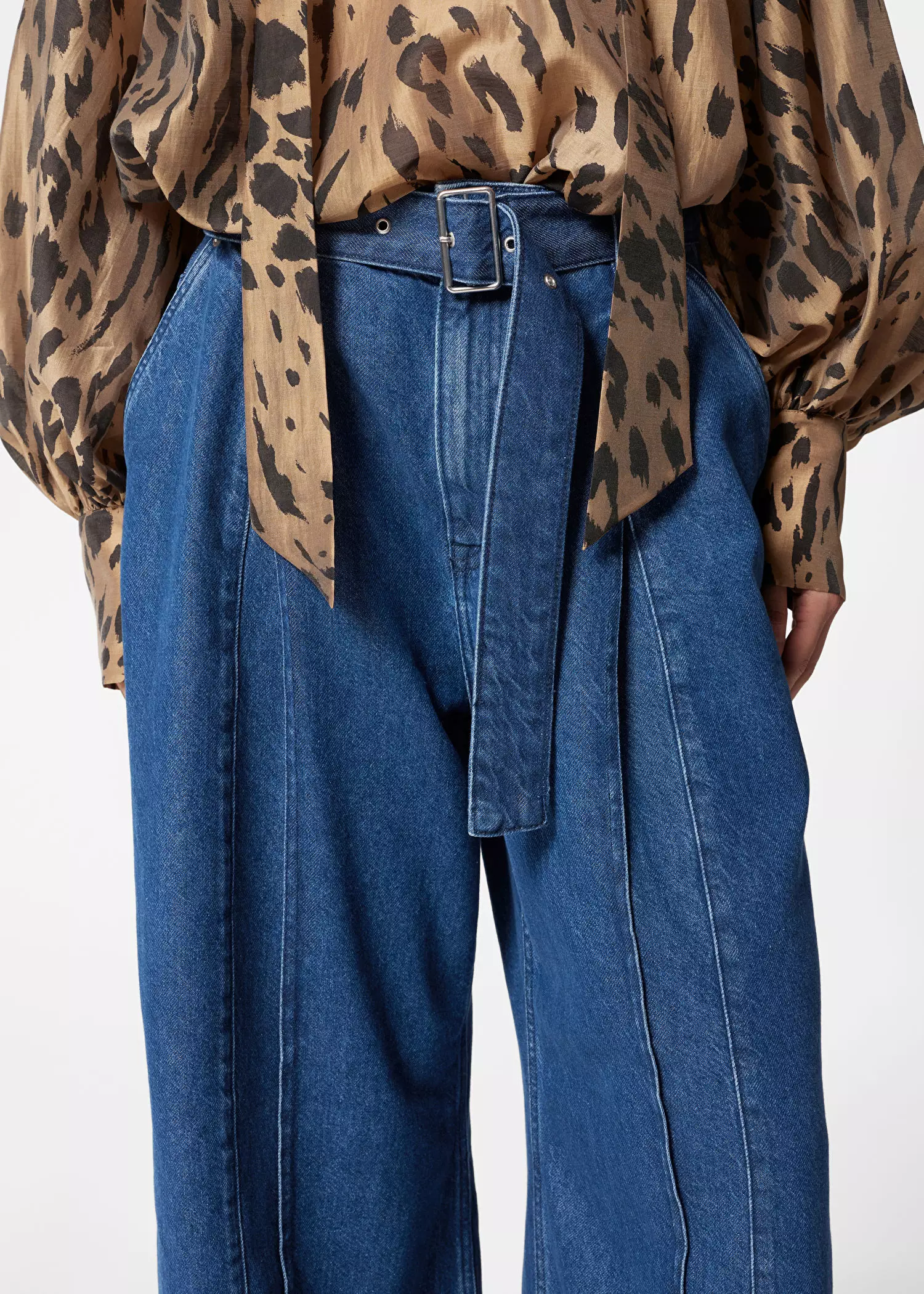 Belted Pleat-Detail Jeans