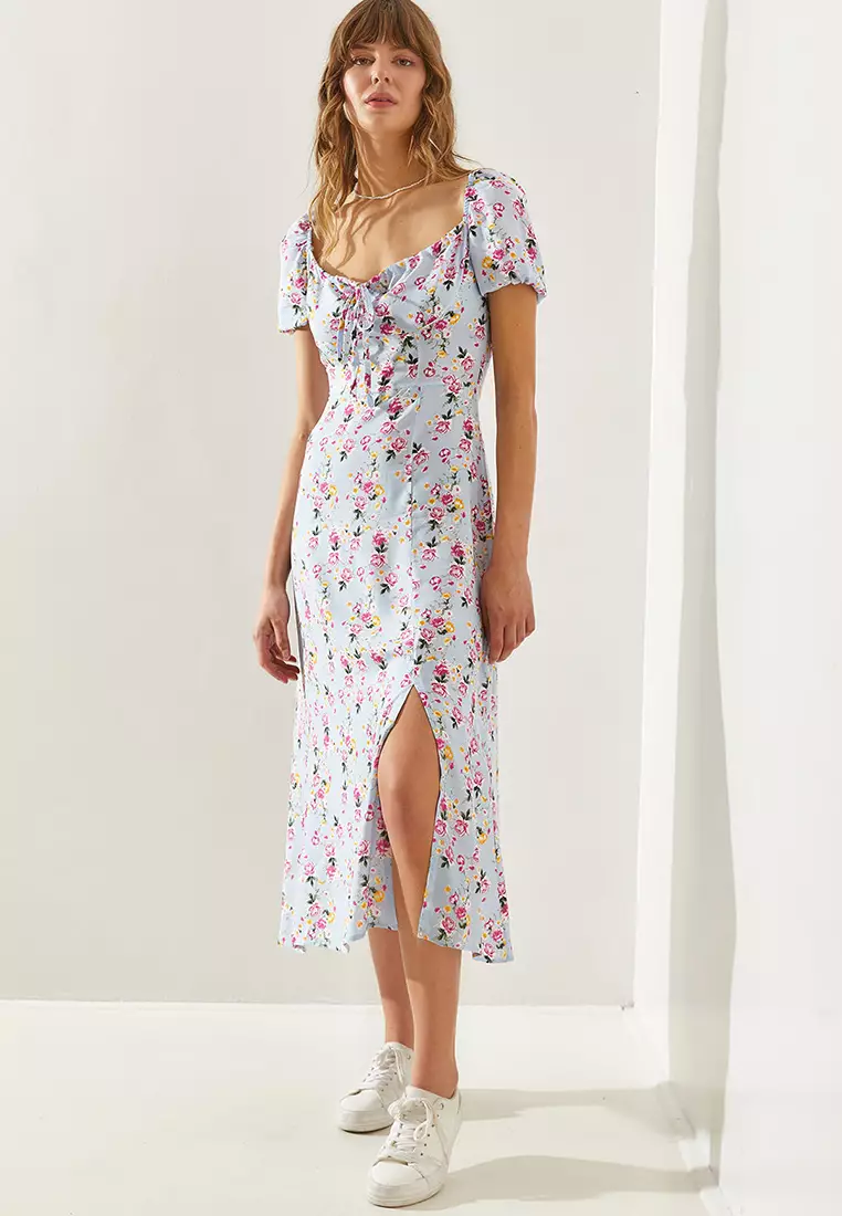 Collar Tie Detail Floral Dress