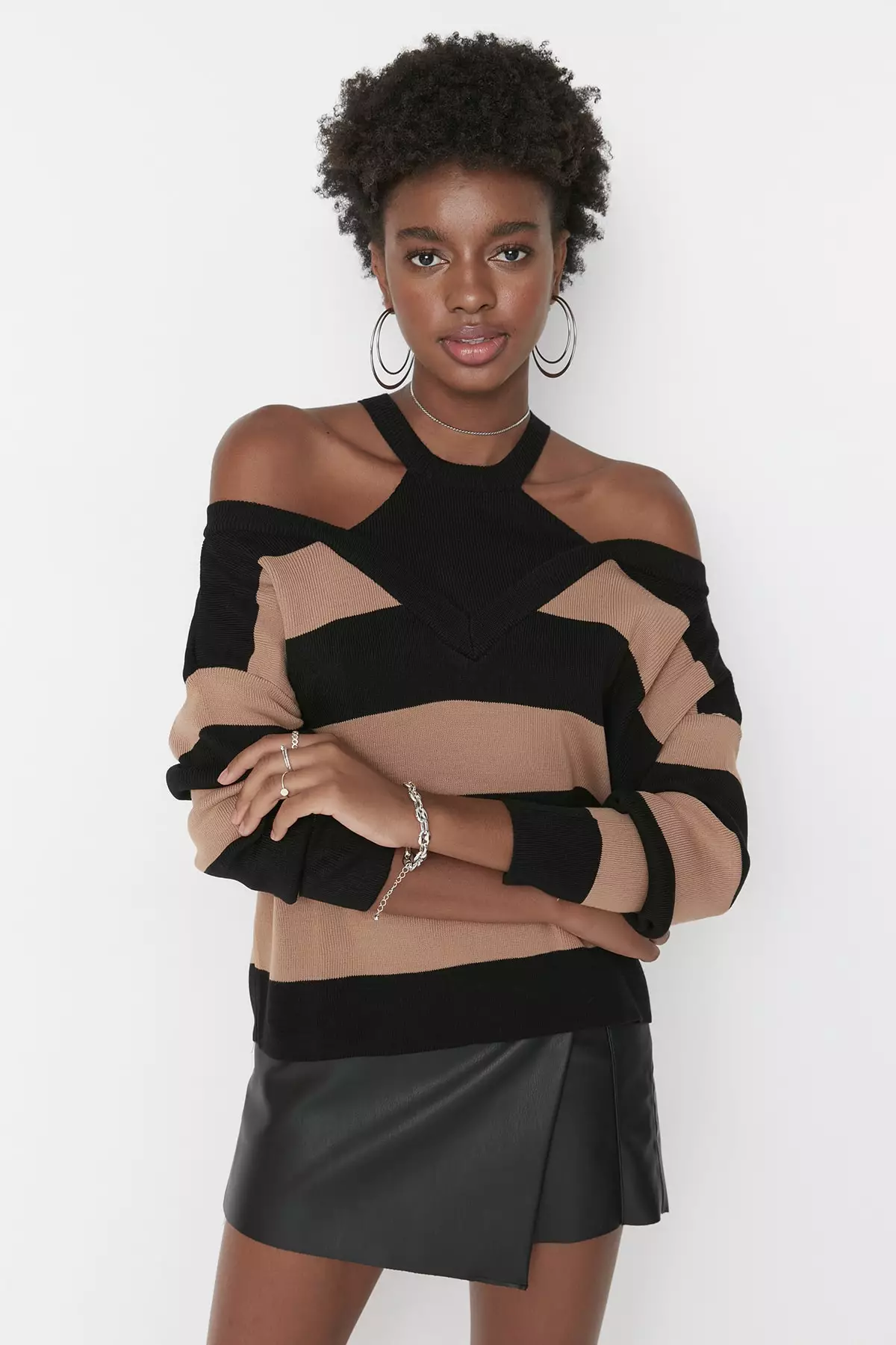 Cold shoulder top knit sweater