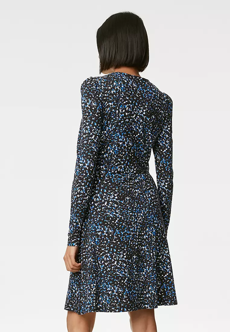 Jersey Printed Round Neck Mini Skater Dress