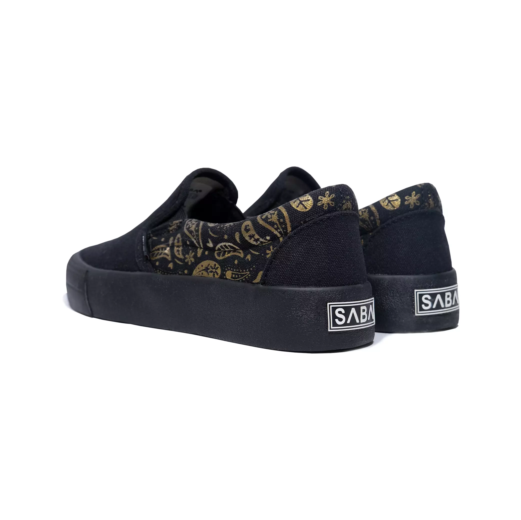 SABA  Slip on Paisley Gold All Black - Sepatu Sneakers Casual Pria Wanita
