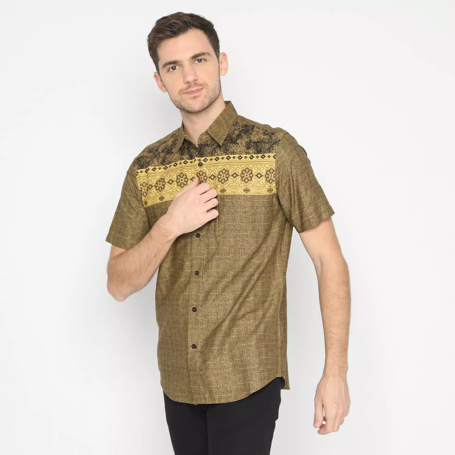 Platini Baju Kemeja Motif Pria Lengan Pendek Katun Coklat 132125