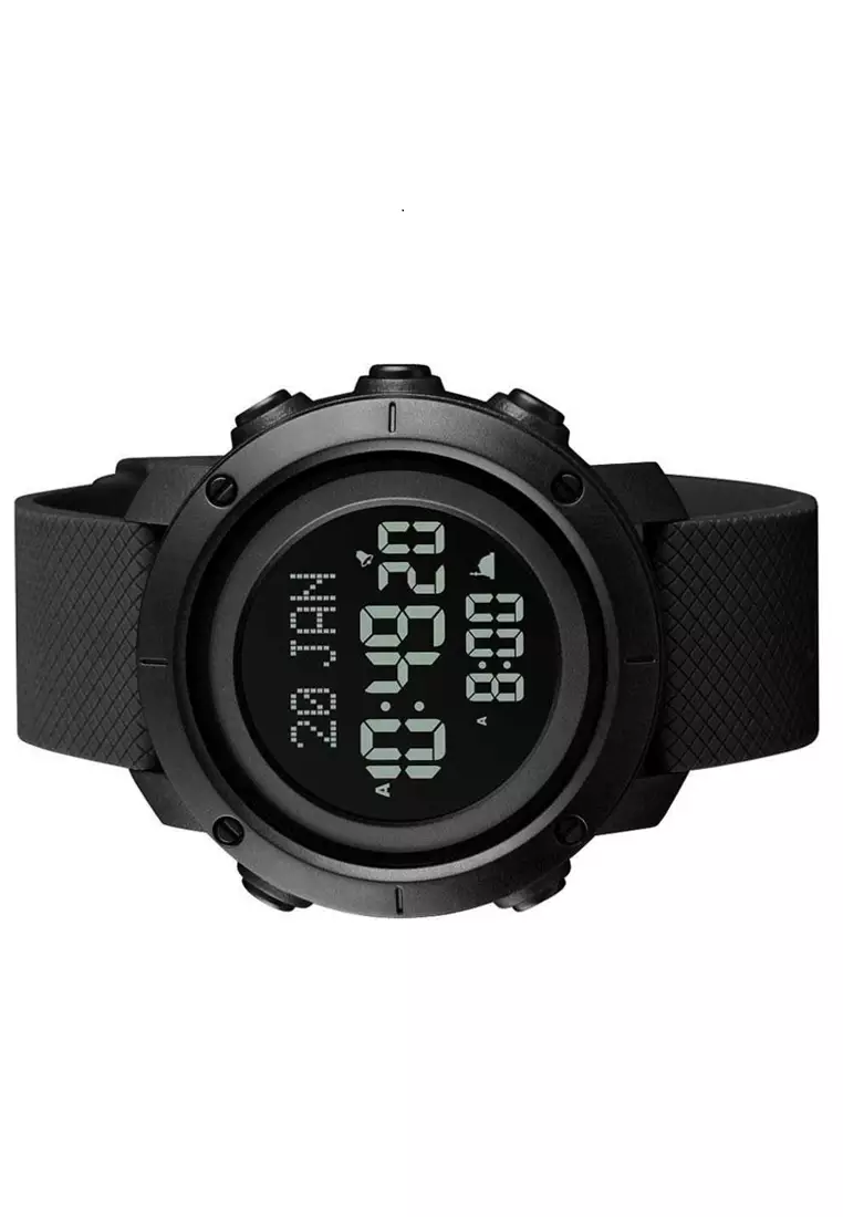 Jam Tangan Digital Pria Penunjuk Arah Kiblat Many Function Water Resistant 50m Strap Tali Material PU OH72 ORIGINAL