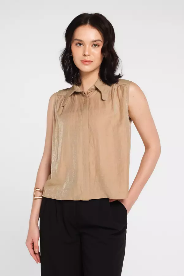 MINIMAL - Farrah - Blus Tanpa Lengan - Beige Colour Beige