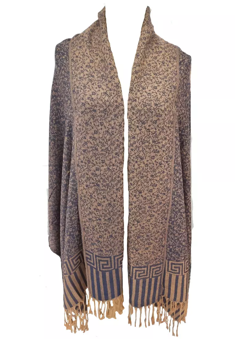 Reversible Viscose Floral Pattern Pashmina Shawl Syal Wanita Grape