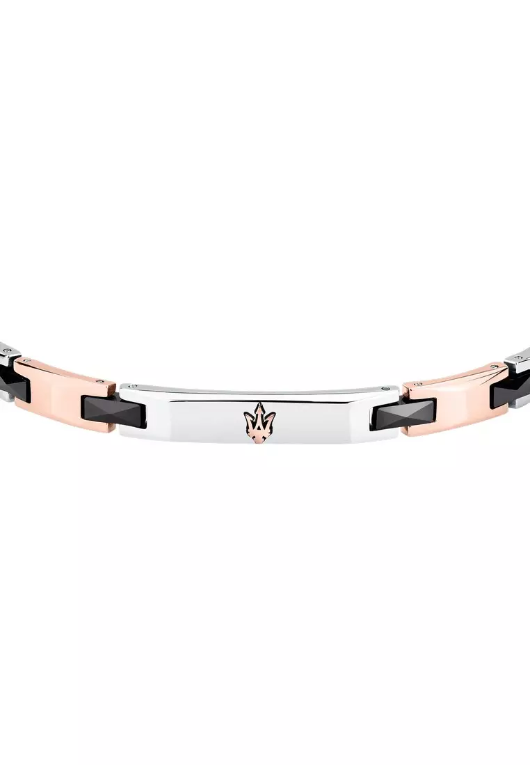 Maserati Jewels 185+30 mm Men's Bracelet, Stainless Steel, Black Ceramic, Rose Gold Logo, JM424ATZ50 (Adjustable)