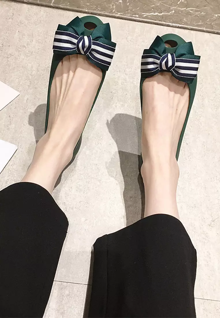 Bow Waterproof Jelly Flats Shoes