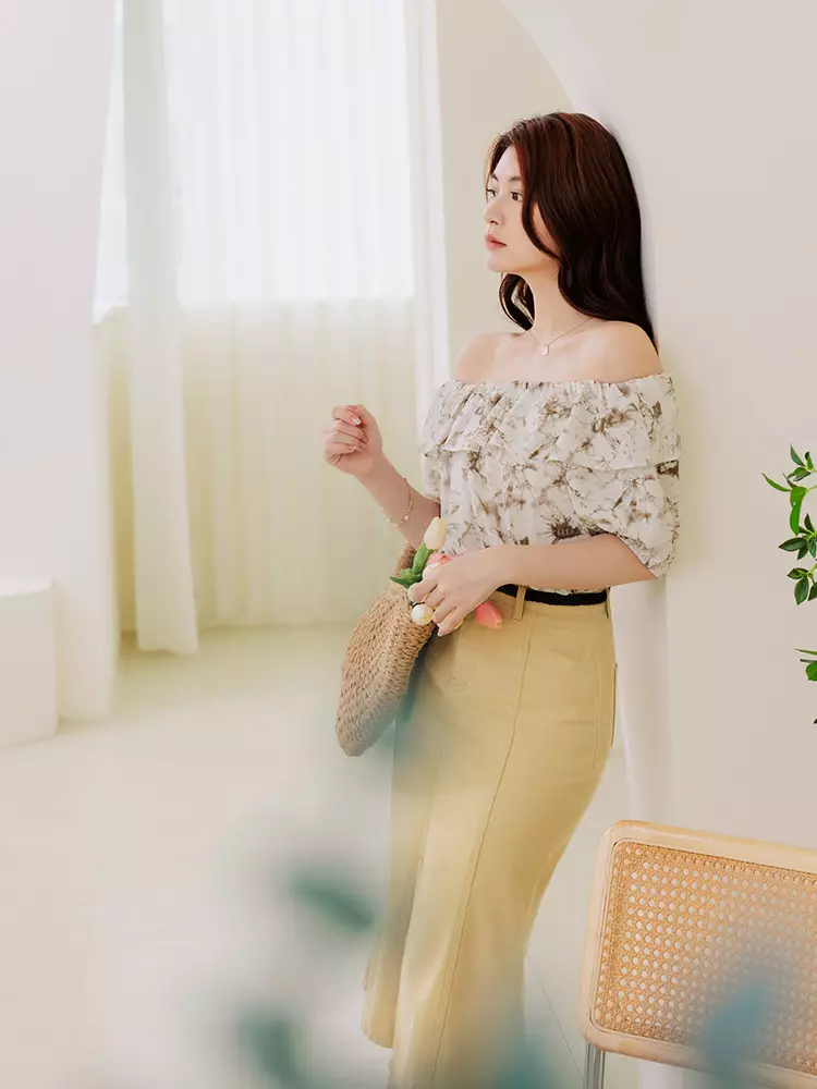 純棉素色前開衩魚尾裙《CA2906》