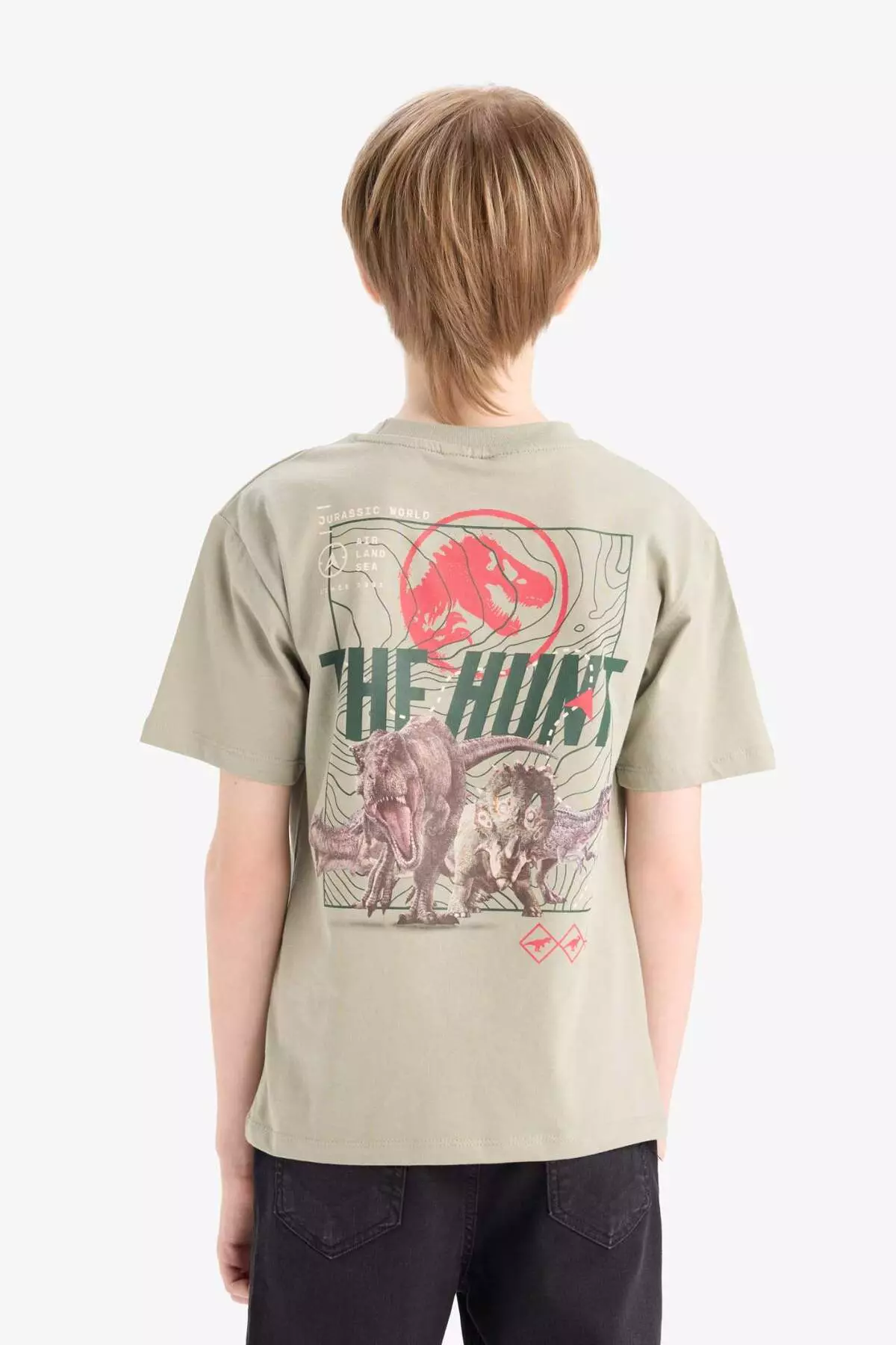 Boy's Jurassic World Crew Neck Back Printed Short Sleeve T-Shirt E3119A825Sm