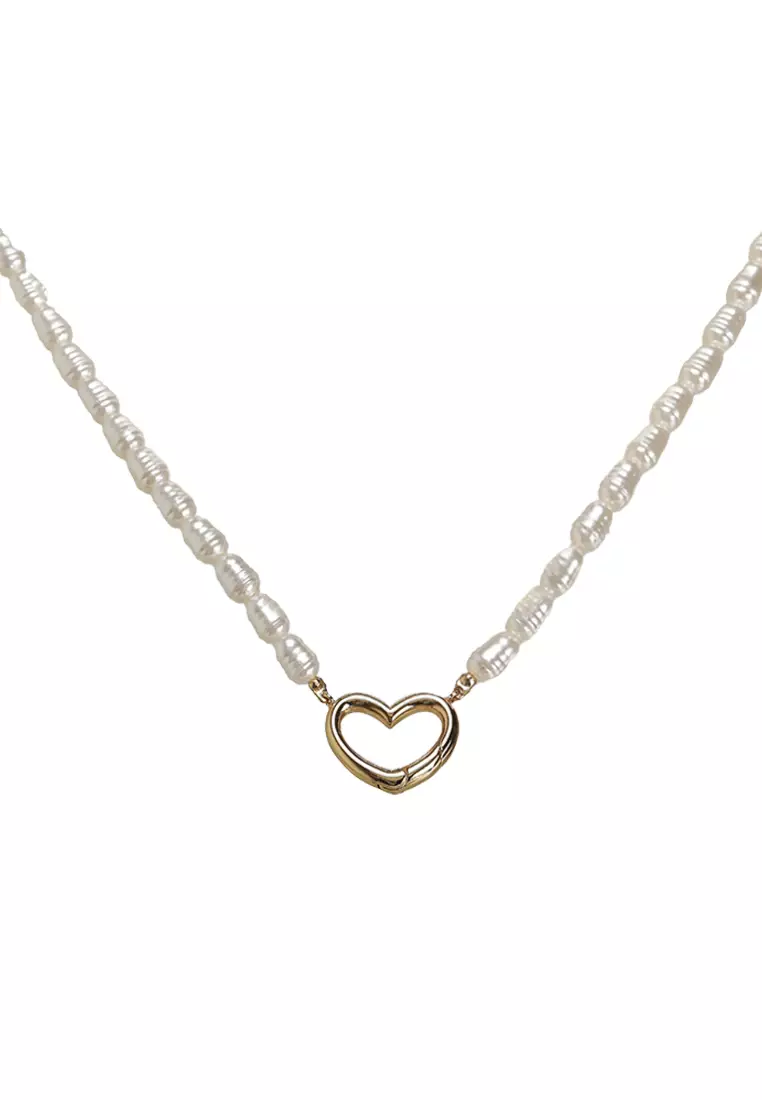 Rachelle Gold Plated Heart Pearl Necklace
