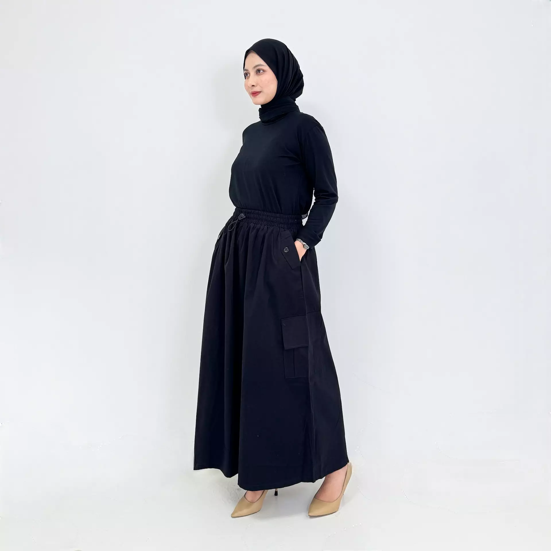 Fia Cargo Midi Skirt [HITAM] Stopper