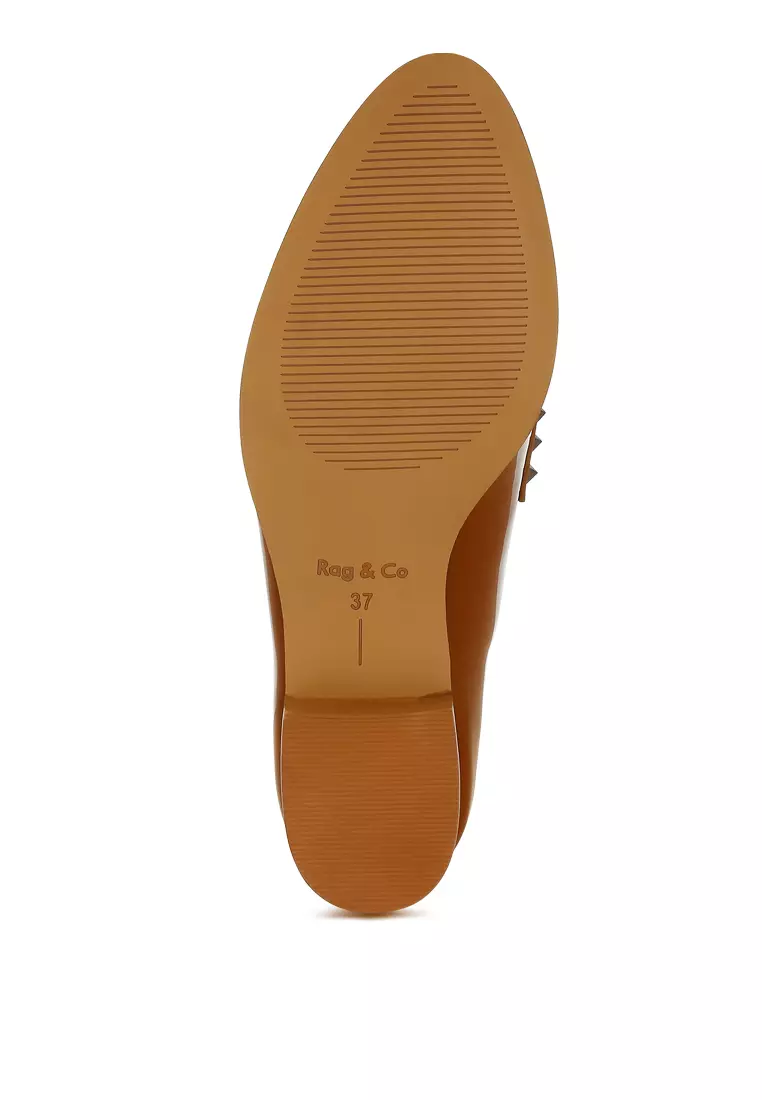 Patent Pleather Penny Loafers in Tan