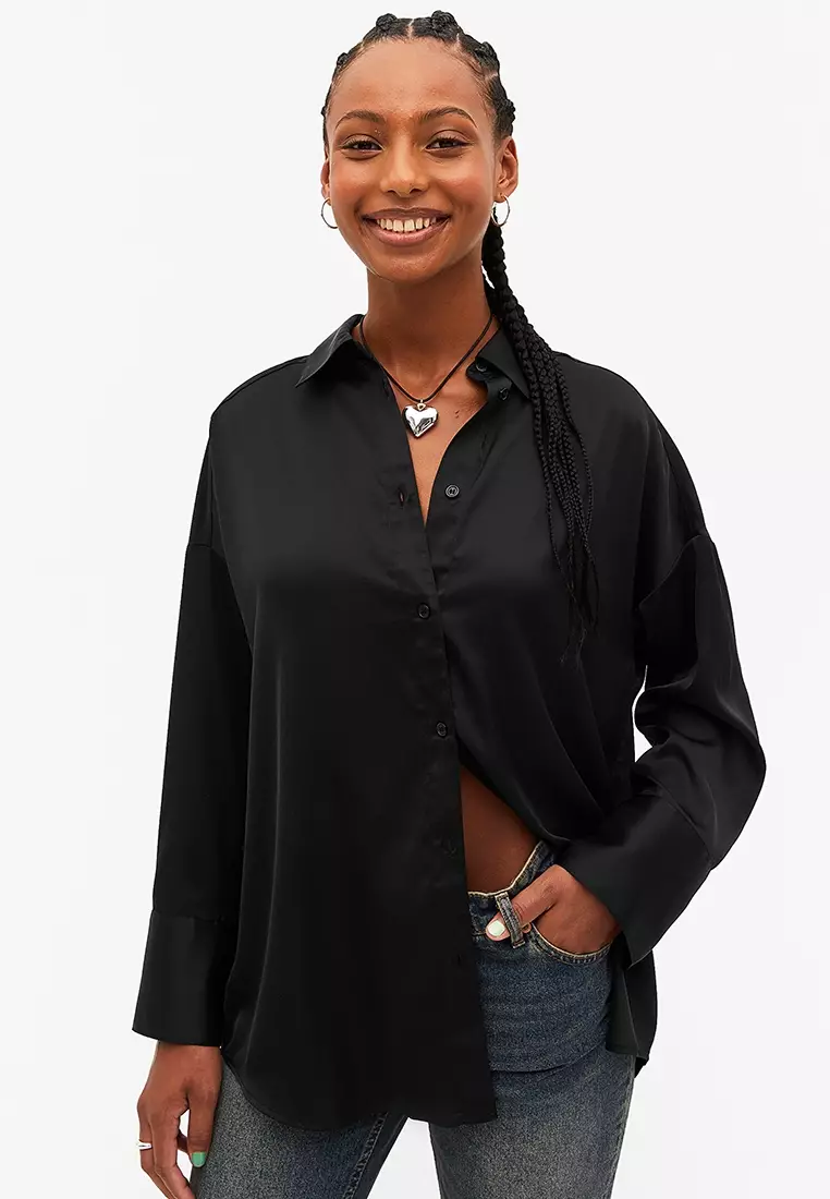 Oversized satin store button down shirt