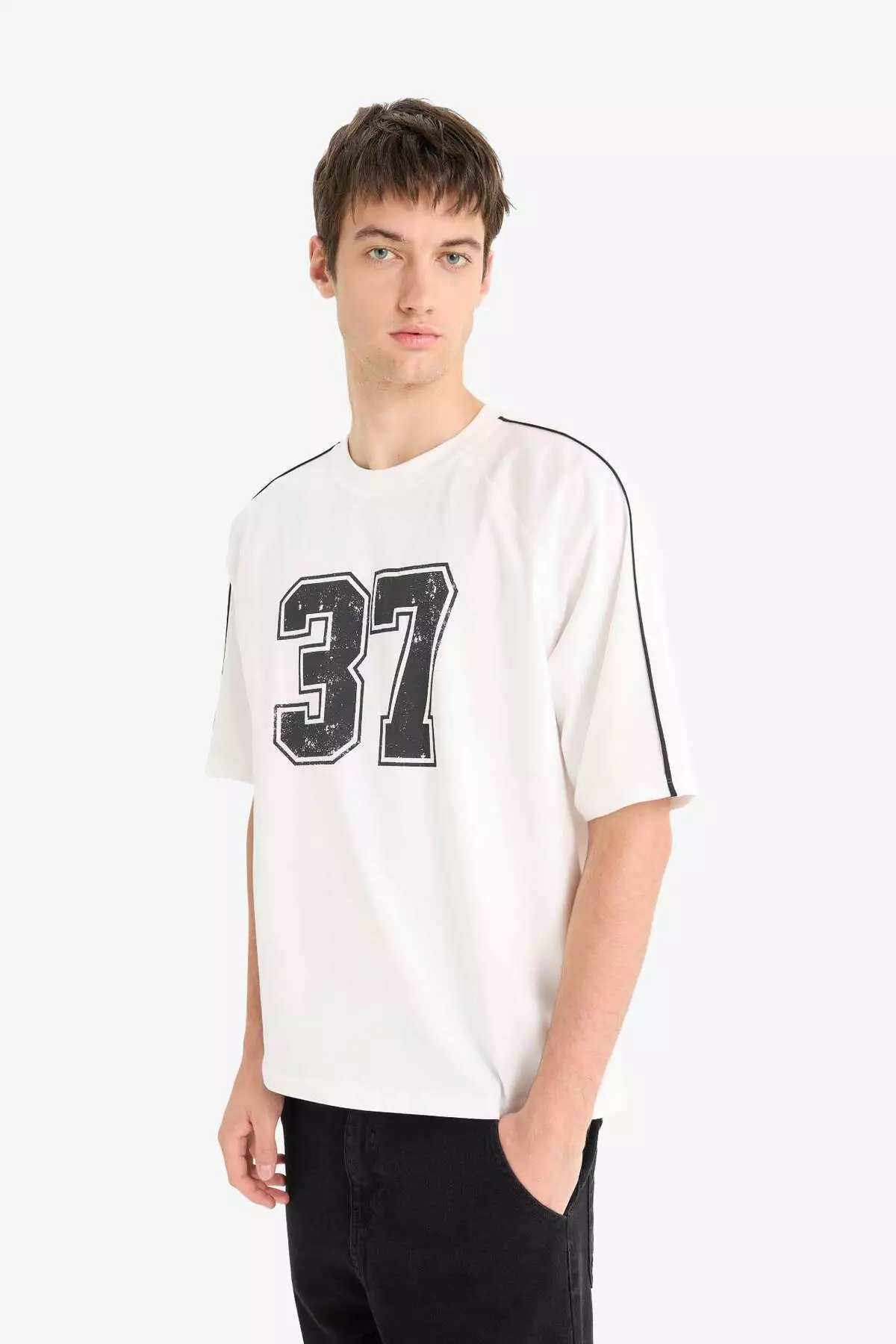100% Cotton Loose Fit Crew Neck Printed Short Sleeve T-Shirt F0186Ax25Sm