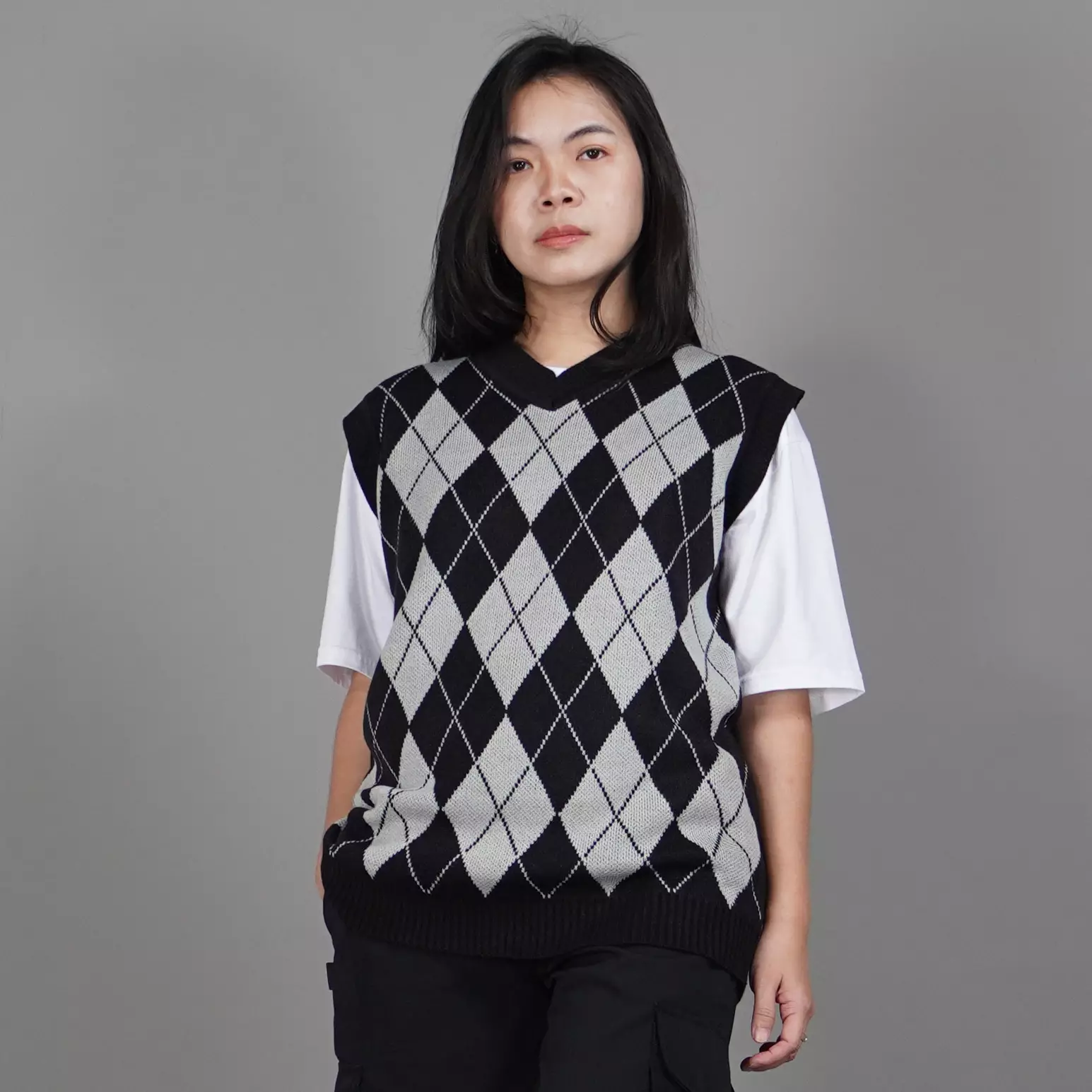 VEST WINDY Rompi Rajut Wanita Knit Vest Wanita - HITAM