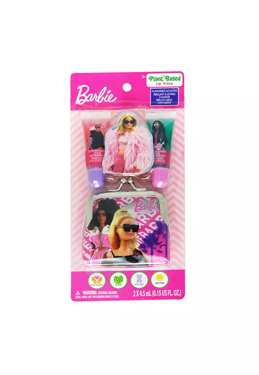 Barbie 2pc Flavoured Lip Gloss with Bag for Girls – Plant Based Makeup Toys for Kids Girls Ages 3 years and Up