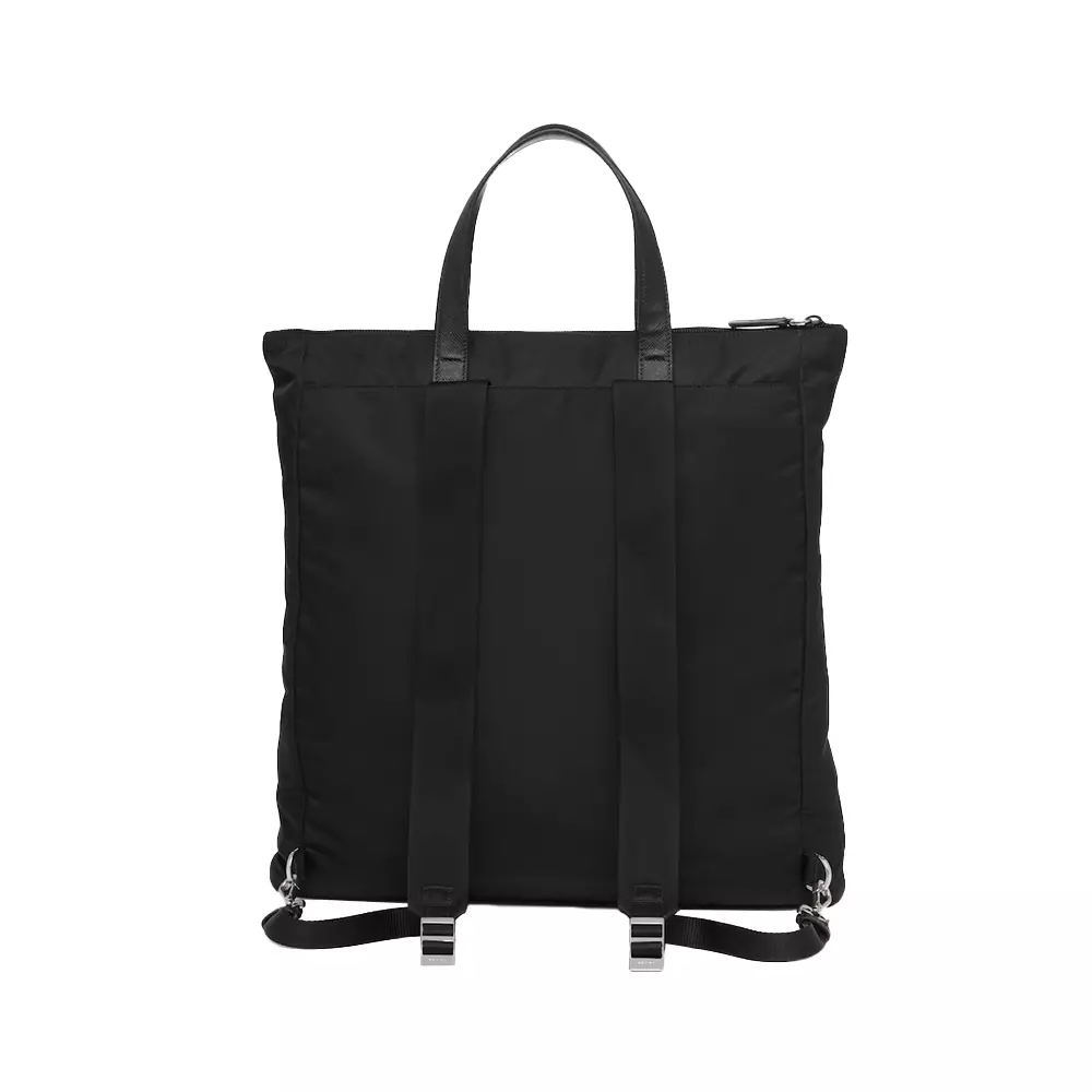 Re-Nylon Saffiano Leather Tote Bag Black