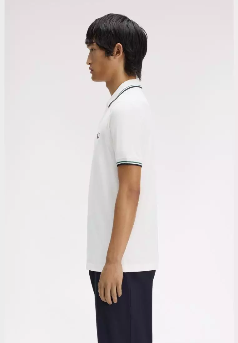 Fred Perry M3600 The Twin Tipped Fred Perry Shirt (Snow White / Sports Green / Navy)