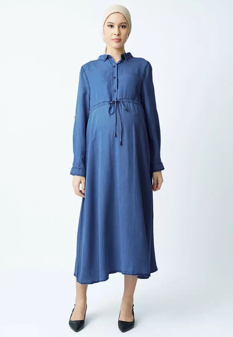 Buy 9months Maternity Mid Blue Maternity Drawstring Denim Nursing Dress  2023 Online | ZALORA Singapore