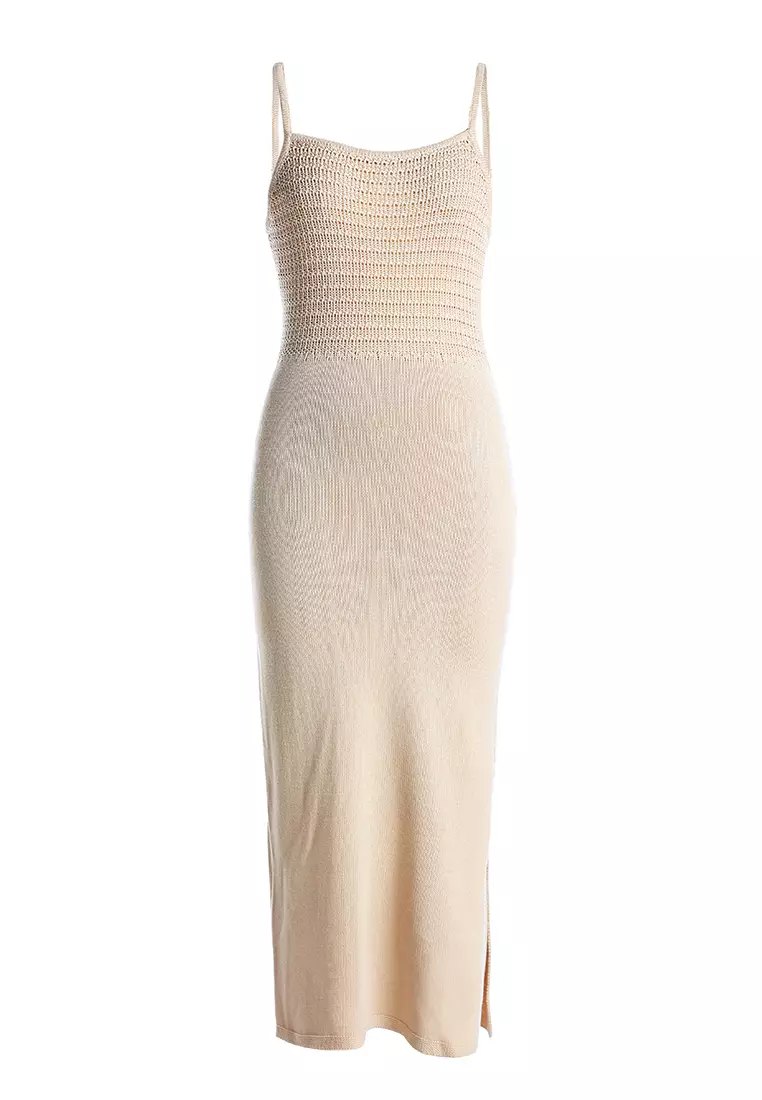 Natural Straight Side Slit Dress