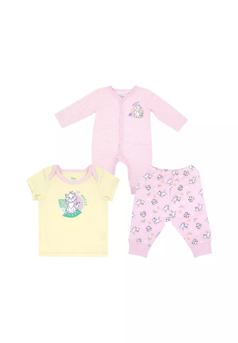 Baby Girl Licensed Newborn 3 Piece Set (Sleepsuit, Regular T-Shirt, Pajama) "Marie"