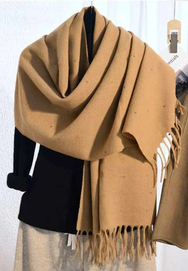 Aksesoris Wanita Polka Dots Cashmere Pashmina Syal Wanita Tebal Kasmir Beige Tan