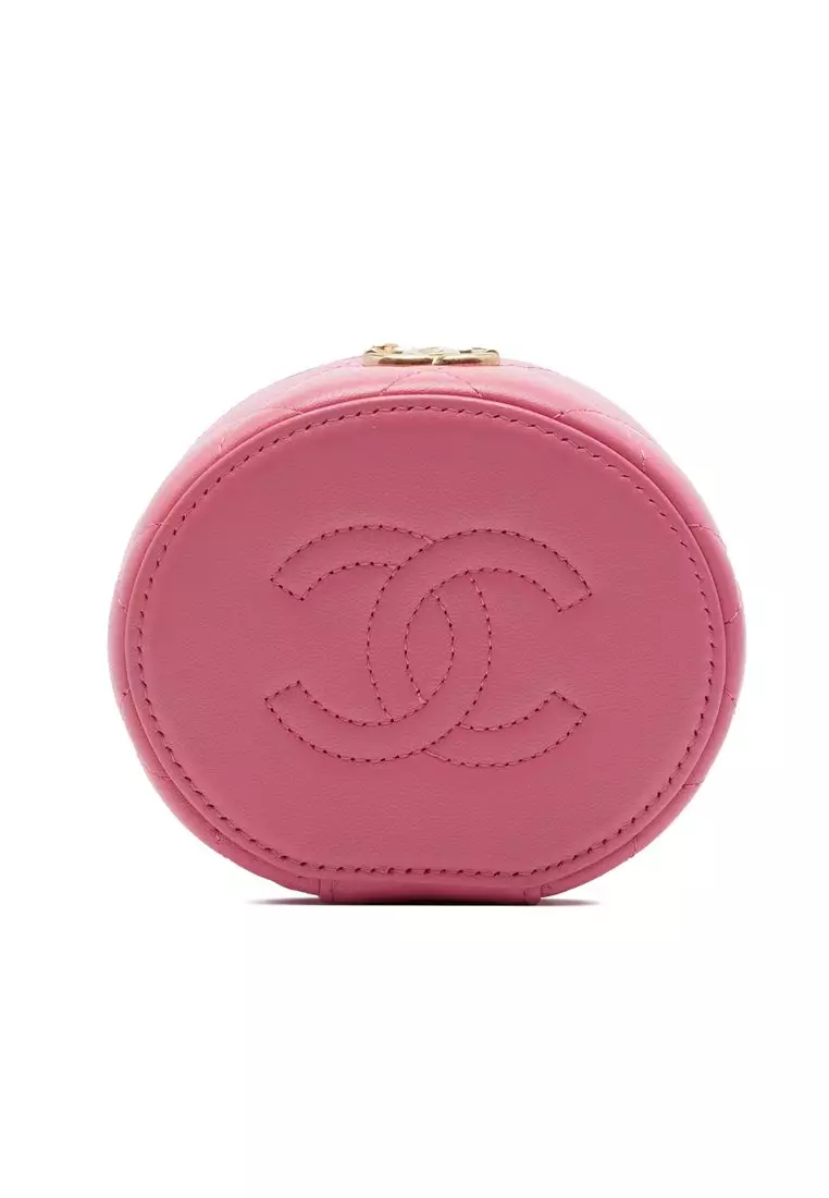 Pre-Loved Chanel Mini Cc Quilted Lambskin Pearl Top Handle Vanity Case With Chain