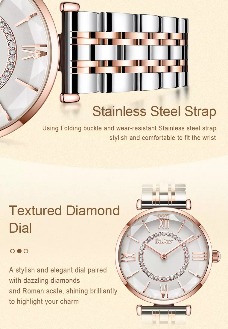 Jam Tangan Wanita Mewah jam tangan wanita Tali stainless steel bisnis mode 3ATM Anti Air