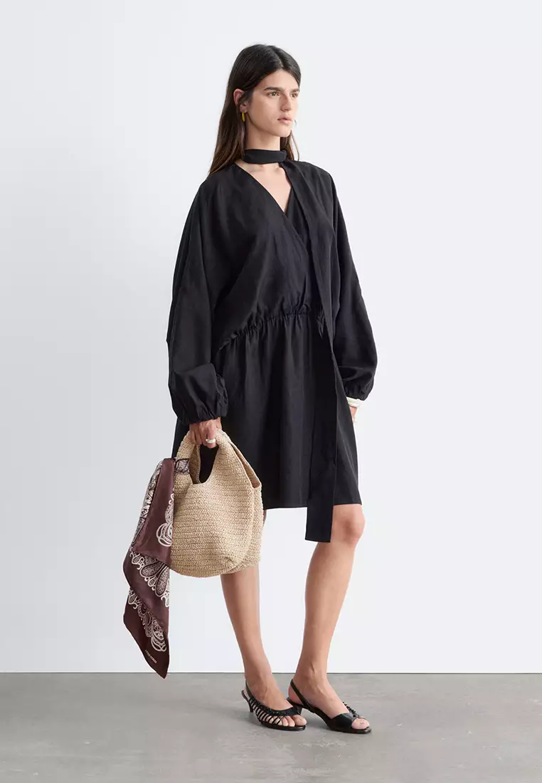 Scarf-Detail Wrap Mini Dress