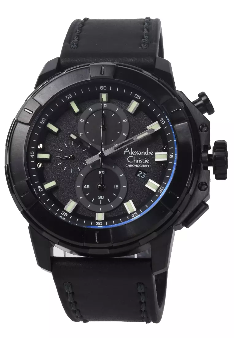Alexandre Christie - Jam Tangan Chronograph Pria - Black - Leather Strap - 6588 MCLIPBA