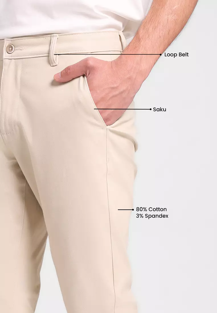 MANZONE - Celana Panjang Chinos Pria Lorenzo 02 Slim Fit - Beige Warna Beige