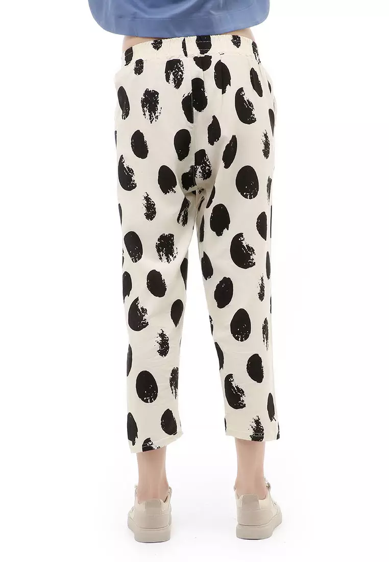 Jourel Long Pants Celana Panjang Longgar Wanita Comportable Motive Print Polkadot Material Cotton ORIGINAL - White