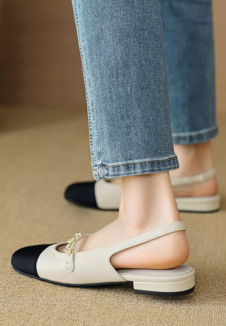 Color-blocked Slingback Mid Heels WW669-1