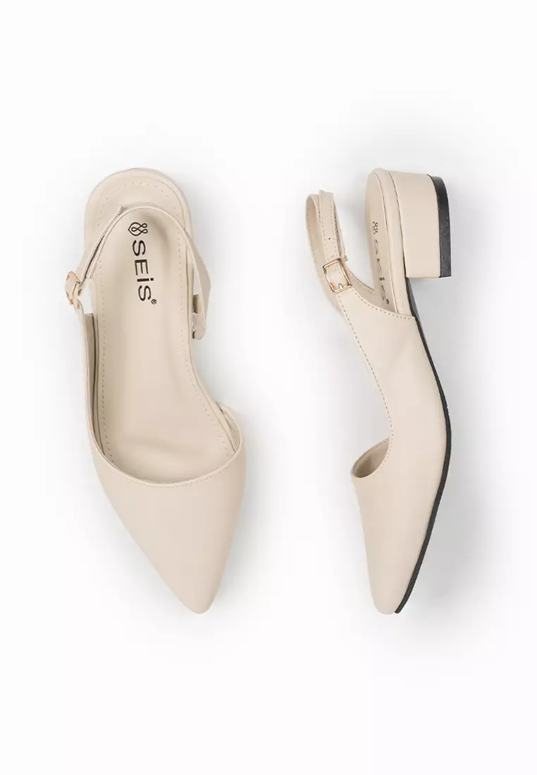 SEIS Cery Mules Heels Wanita - Slingback Hak 3 cm - CREAM