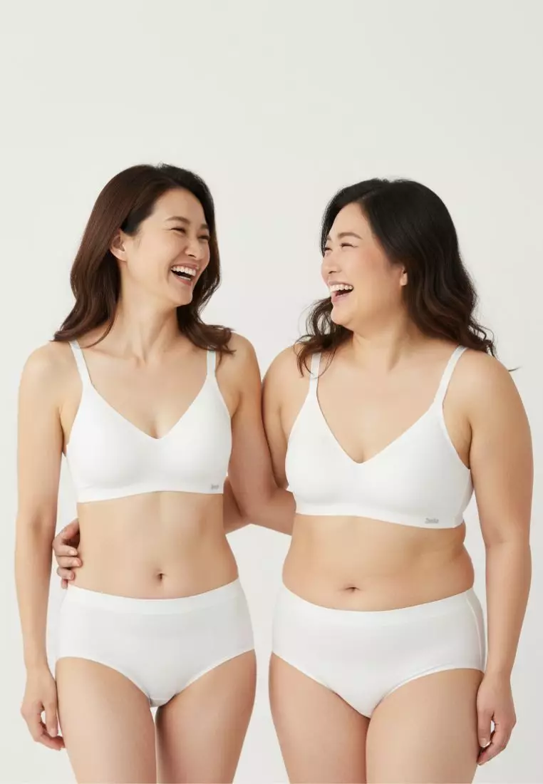 Special Bundle Premium Melanie Seamless Wireless Padded Support Bra in White and Dayana Panty in White