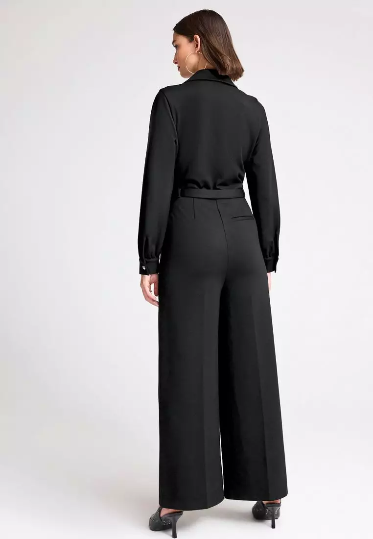 Ponte Long Sleeve Wide Leg Jumpsuit