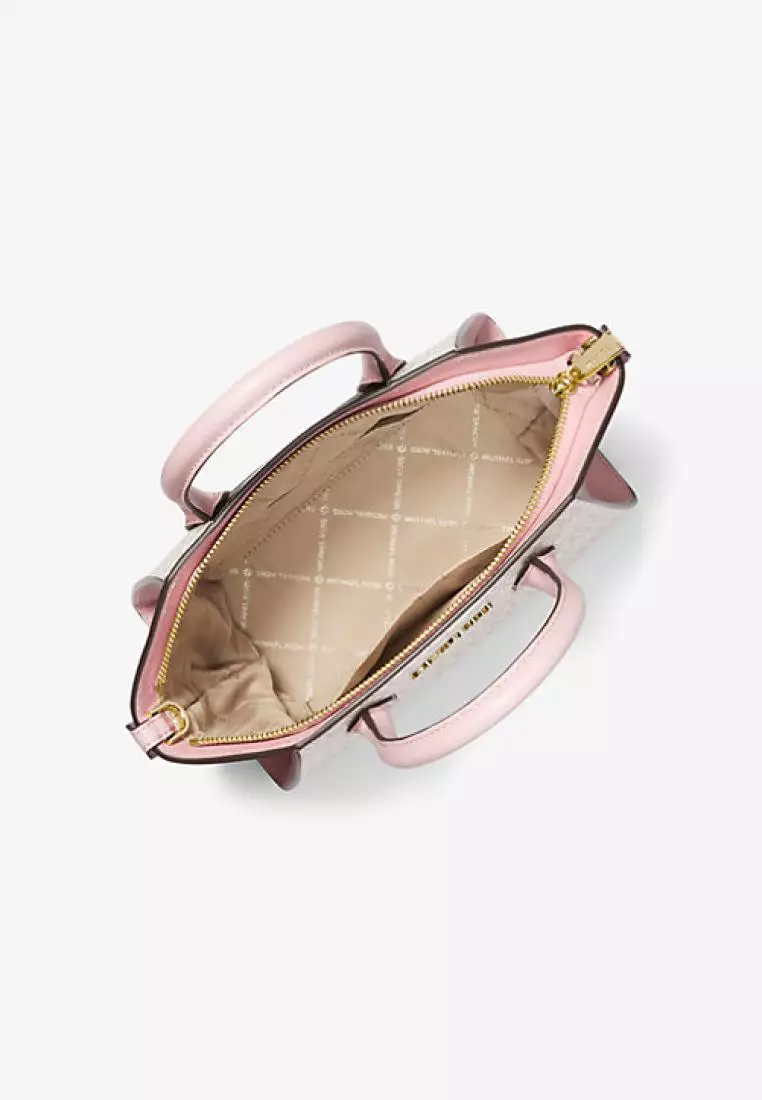 Michael Kors Avril Small Logo Top-Zip Satchel Powder Blush Multi