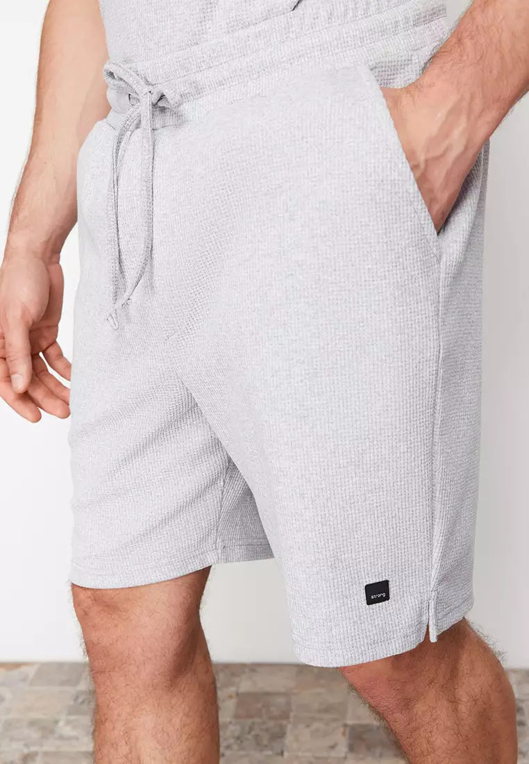 Gray Regular/Normal Cut Textured Fabric Labeled Polo Collar Tracksuit Set TMNSS23EM00003