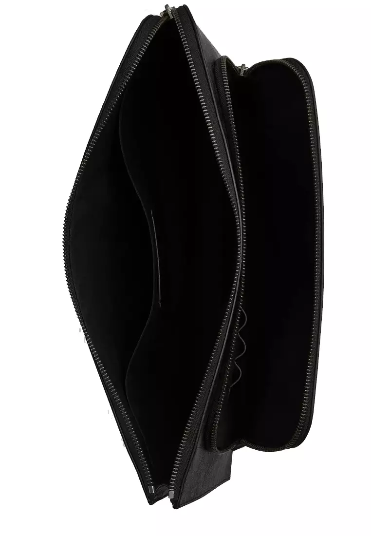 Ethan Portfolio Laptop Case In Signature Canvas in Charcoal/ Black CW363