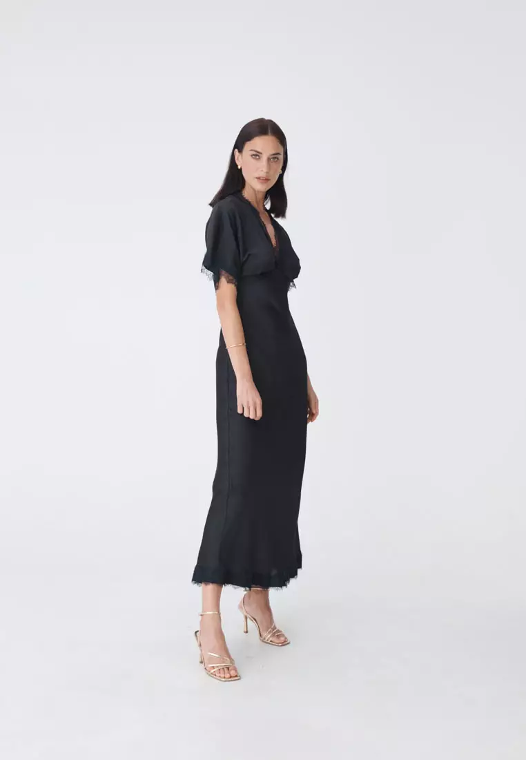 Cleo Lace Trim Satin Dress