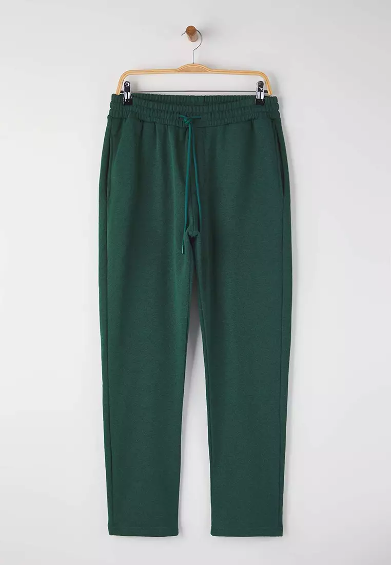 Green Regular Cut Cotton Open Leg Sweatpants