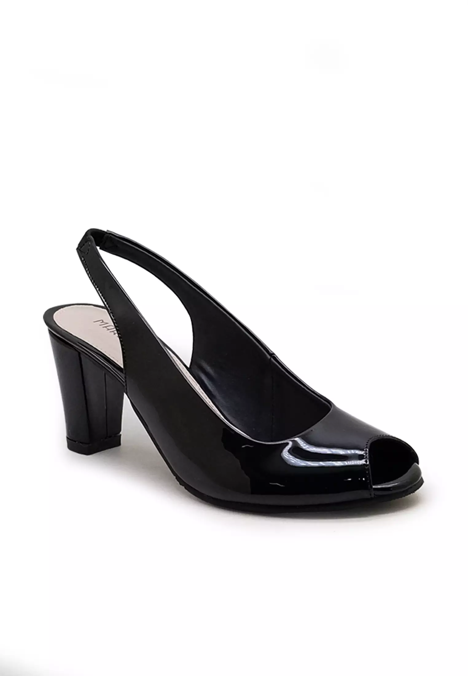 Pauline Sepatu Sandal Wanita Sling back block heels 7 cm - Black patent