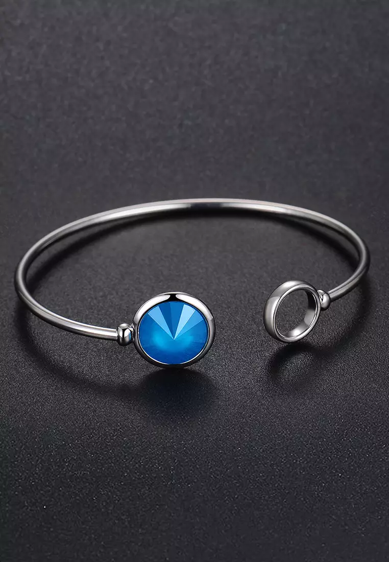 Pristine Bangle White Gold Embellished with SWAROVSKI® crystals-White Gold/Azare Blue